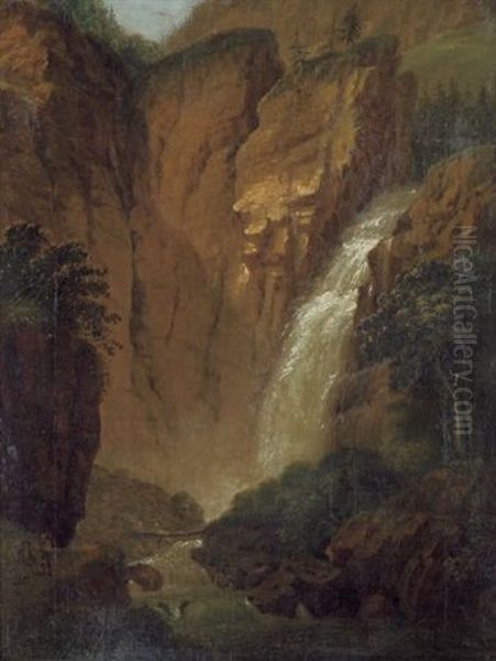 Gebirgsschlucht Mit Wasserfall Oil Painting by Ludwig (Georg L.) Vogel