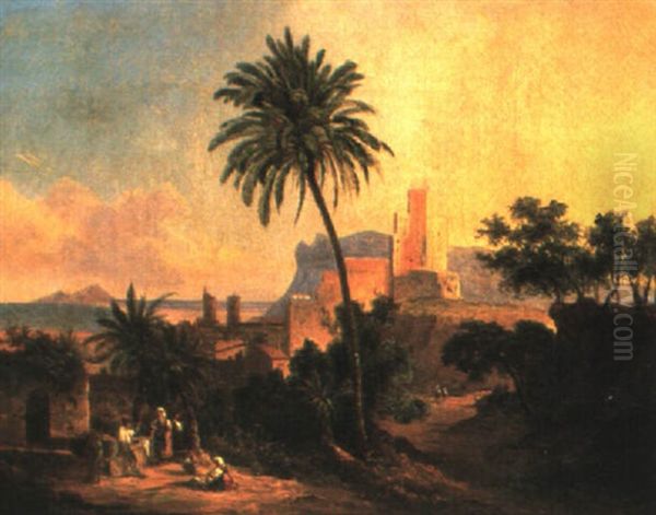 Italienische Kustenlandschaft Mit Vesuv Oil Painting by Ludwig (Georg L.) Vogel