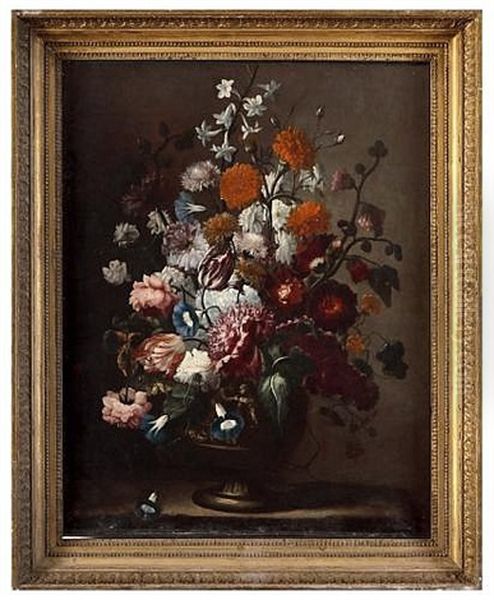 A Bunch Of Flowers In A Decorated Vase Oil Painting by Karel van Vogelaer