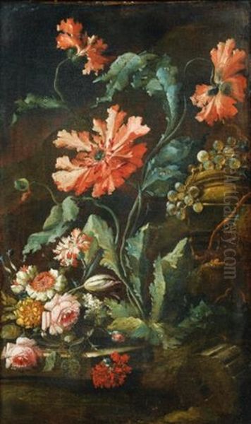 Nature Morte Aux Fleurs Et Grappes De Raisins Oil Painting by Karel van Vogelaer