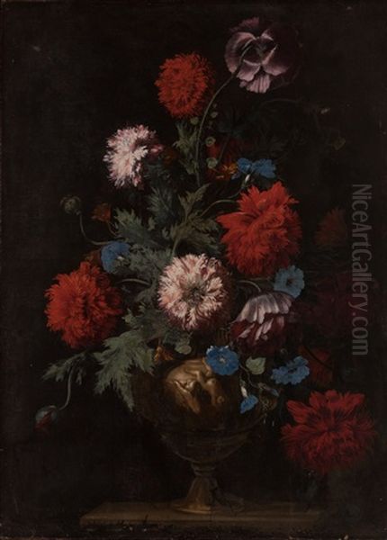 Nature Morte Aux Fleurs Et Grappes De Raisins Oil Painting by Karel van Vogelaer