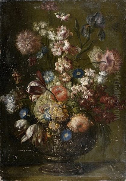 Bouquet De Fleurs Sur Un Entablement Oil Painting by Karel van Vogelaer