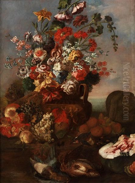 Grosses Blumenstilleben Mit Obst Und Erlegten Wildvogeln Oil Painting by Karel van Vogelaer