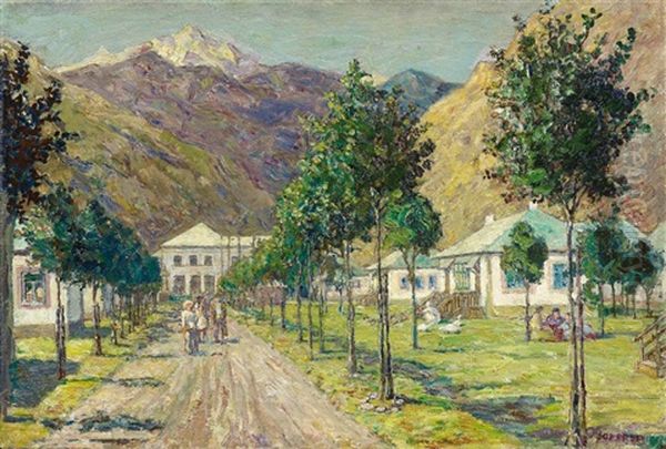 Tyrnyaus-kombinat. Neues Stadtchen In Kabardino Balkarien Oil Painting by Heinrich Vogeler