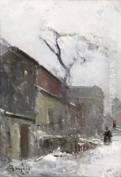 Winters Stadsgezicht Met Figuren Oil Painting by Guillaume Vogels