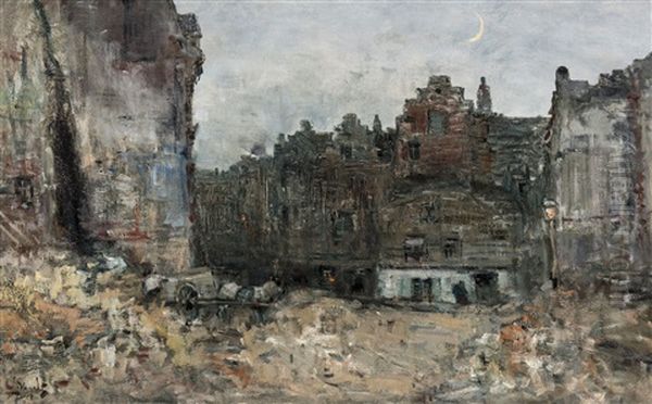 Urban Area During Demolition, Dusk Oil Painting by Guillaume Vogels