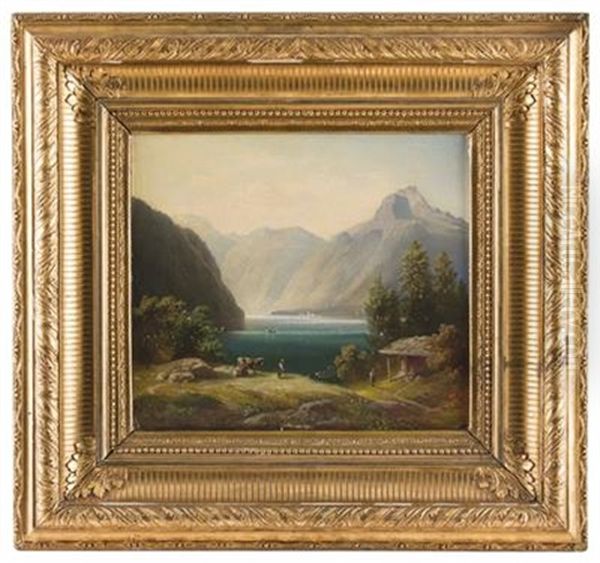 Der Konigssee Mit St. Bartholoma Und Personenstaffage Oil Painting by Georg Vogl