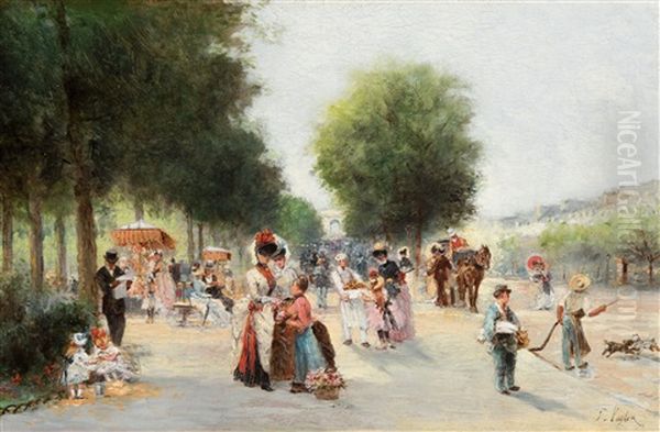 Promenade Aux Champs-elysees, Paris Oil Painting by Paul Vogler