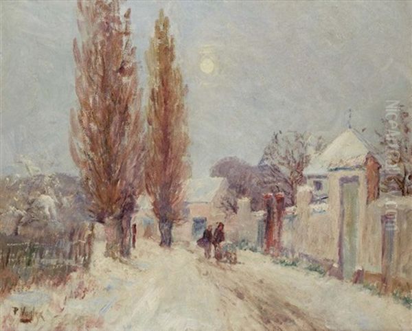 Ruelle Enneigee Animee Oil Painting by Paul Vogler