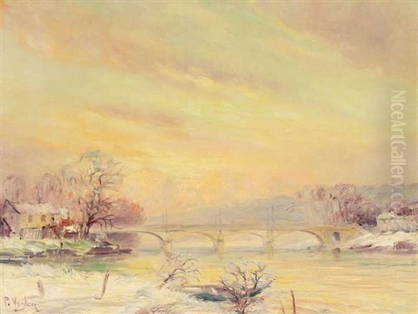 Winterabend An Der Seine Vor Argenteuil Oil Painting by Paul Vogler