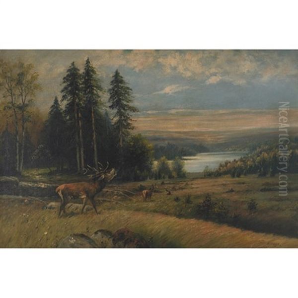 Deer Calling Oil Painting by Adolphe Vogt