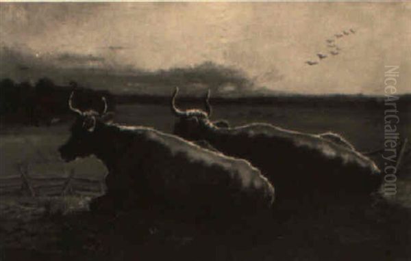 Bulls Resting Oil Painting by Adolphe Vogt