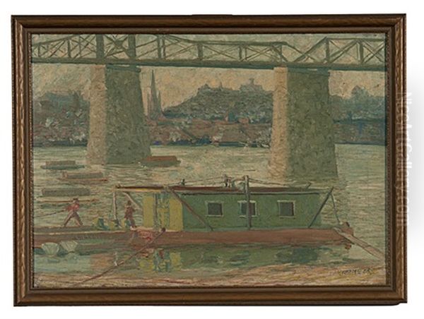 Cincinnati Railroad Bridge Oil Painting by Louis Charles Vogt