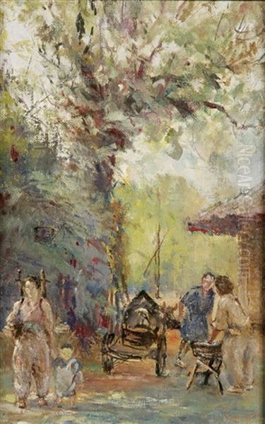 Japanese Village Oil Painting by Louis Charles Vogt