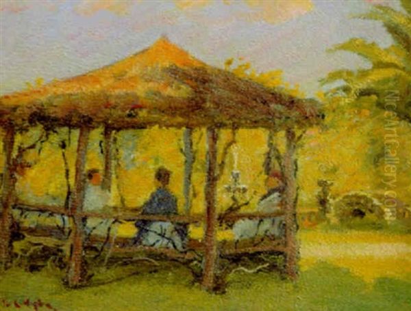 Figures In A Gazebo Oil Painting by Louis Charles Vogt