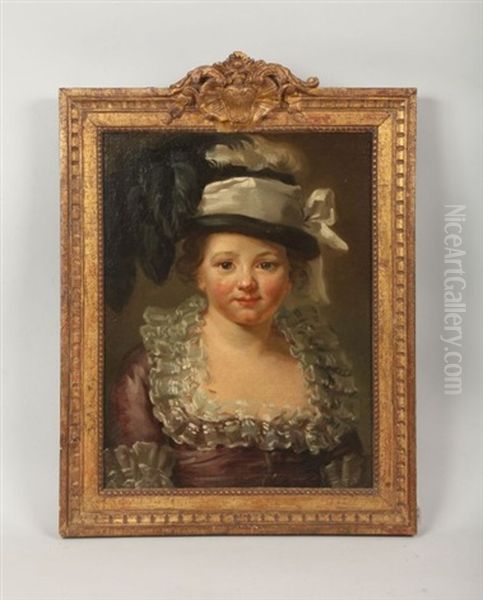 Portrait De Jeune Fille Au Chapeau Oil Painting by Jean-Louis Voilles