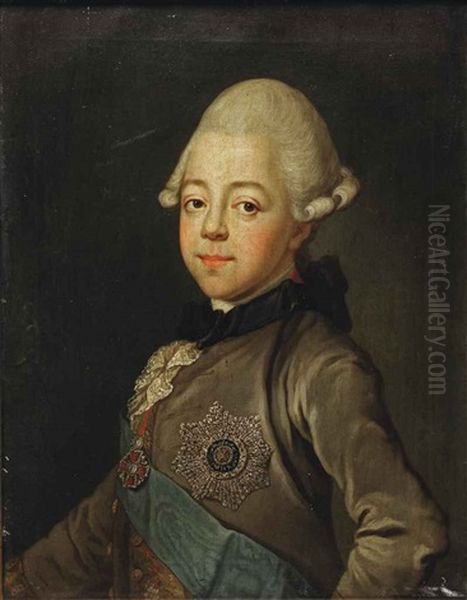 Portrait Of Grand Duke Paul Petrovich Of Russia, The Future Emperor Paul I (1754-1801), Half-length, With The Sash And Star Of The Order Of Saint Andrew Oil Painting by Jean-Louis Voilles