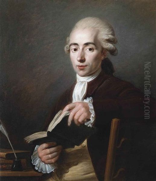 Portrait Of Cesaire Gabriel Gerac (1755-1836), Half-length, In A Rust Coat And Red Stock, Holding An Open Book In His Hands Oil Painting by Jean-Louis Voilles