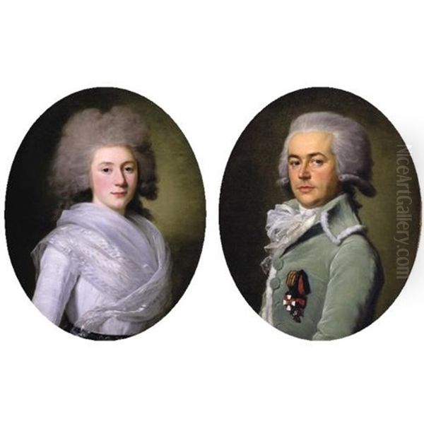 Portrait Of Prince Andrei Andreevich Suvarov, Wearing The Medal Of St. George And The Medal Of St. Vladimir (+ Portrait Of Princess Suvarov; Pair) Oil Painting by Jean-Louis Voilles