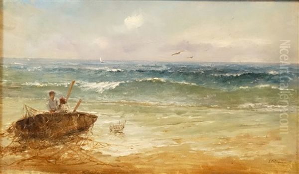 Fisherman At The Sea Shore Oil Painting by Eugen (Cean) Voinescu