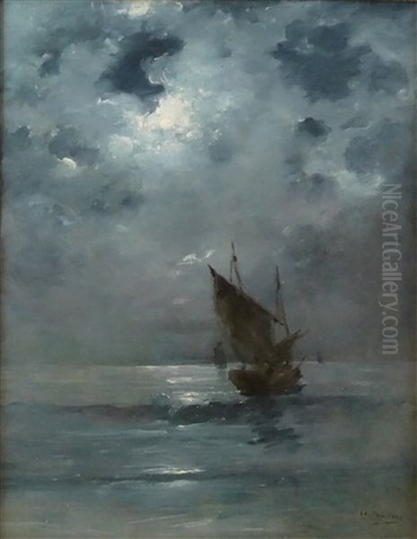 Ship In The Moonlight Oil Painting by Eugen (Cean) Voinescu