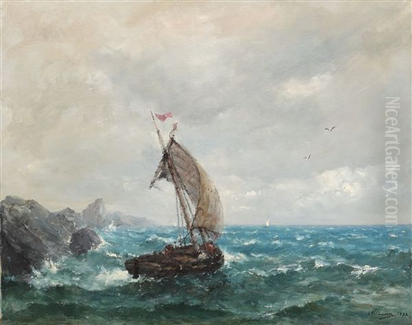 Storm On The Sea Oil Painting by Eugen (Cean) Voinescu