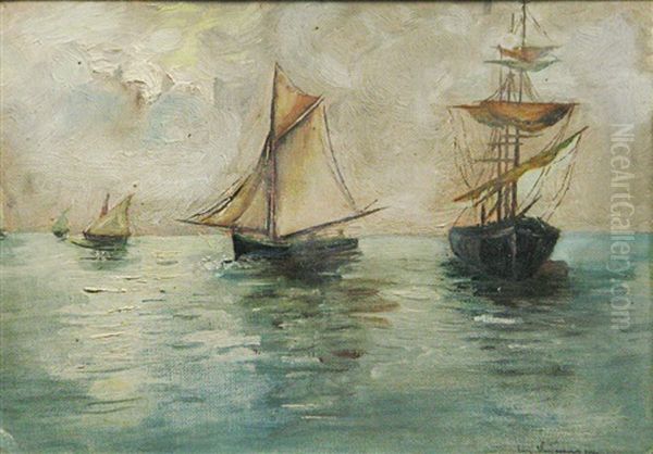 Sail Boats Oil Painting by Eugen (Cean) Voinescu