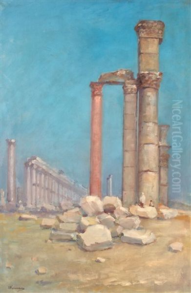 Scenery With Ancient Ruins Oil Painting by Eugen (Cean) Voinescu