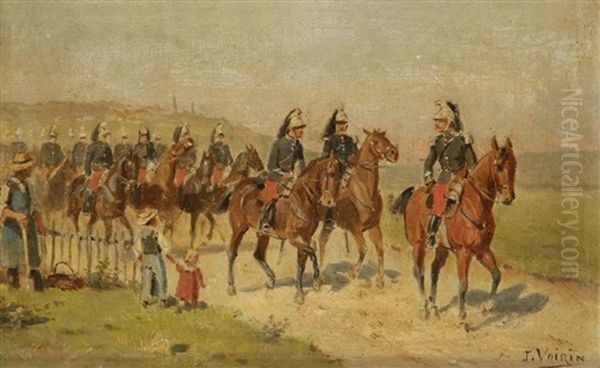 Militaires A Cheval Oil Painting by Jules Antoine Voirin