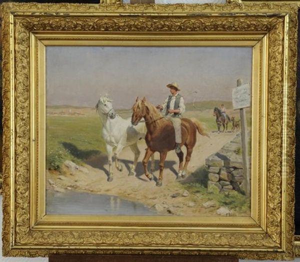 Le Guardian Et Le Cheval Camarguais Oil Painting by Jules Antoine Voirin