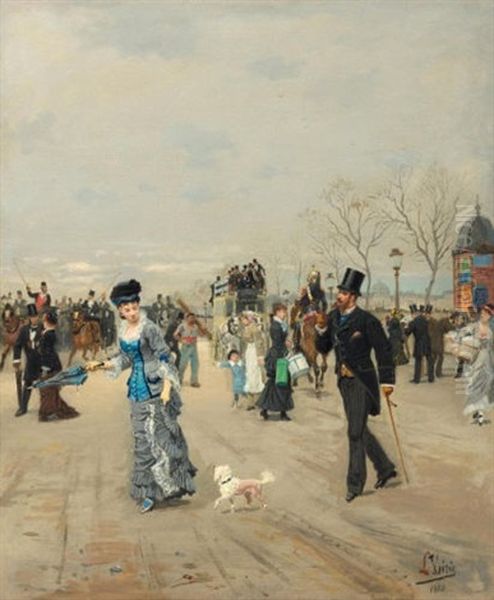 Pedestrians In The Place Des Invalides, Paris Oil Painting by Leon Joseph Voirin