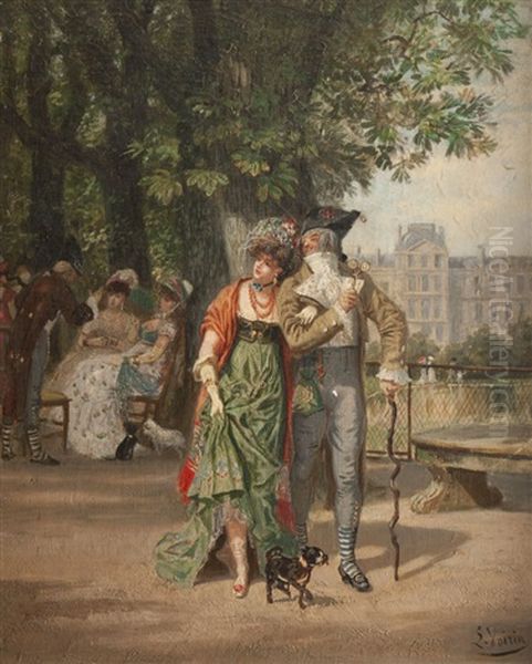 Promenade Au Jardin Des Tuileries Oil Painting by Leon Joseph Voirin