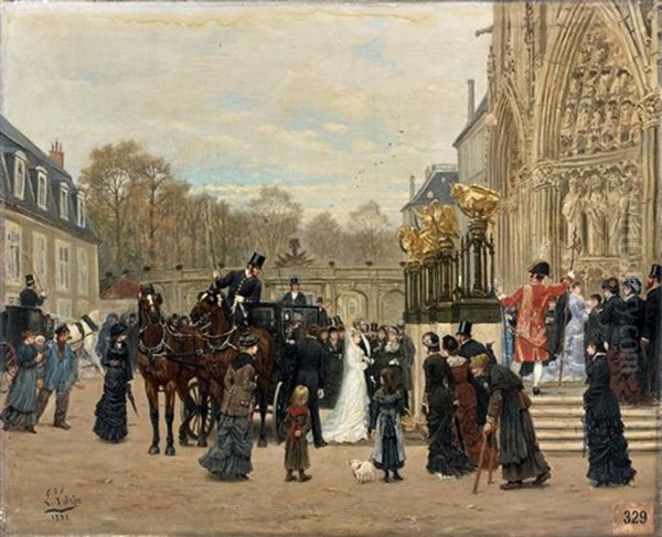 Un Mariage Mondain A La Basilique Saint-epvre (nancy) Oil Painting by Leon Joseph Voirin