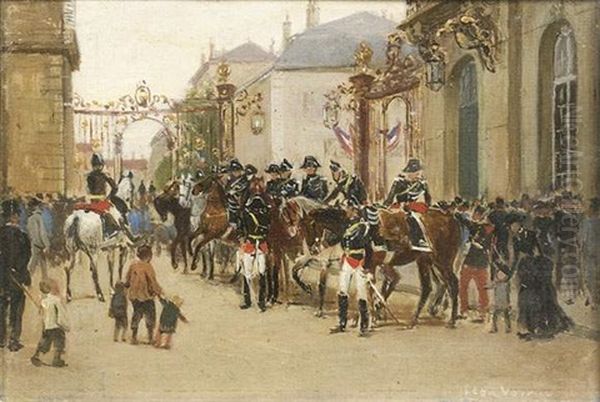 Defile Sur La Place Stanislas Oil Painting by Leon Joseph Voirin