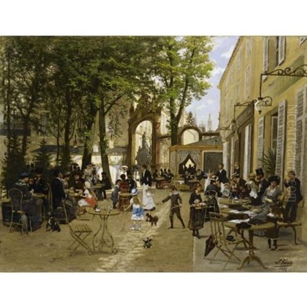 The Terrace Of The Cafe Du Glacier, Place Stanislas, Nancy Oil Painting by Leon Joseph Voirin