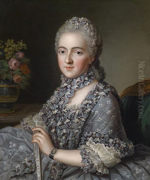 Bildnis Einer Reichgekleideten Dame, Auf Dem Brillantbesetzten Armband Eine Miniatur Ihres Gemahls Oil Painting by Guillaume Voiriot