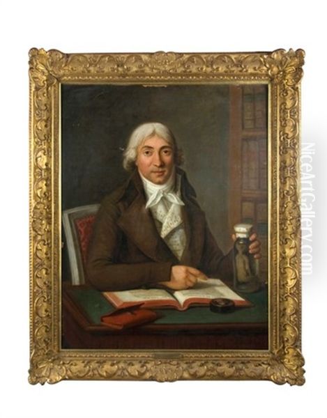 Portrait De Vermond, Medecin De La Reine Marie-antoinette, A Sa Table De Travail Lisant Le Traite D'accouchement Oil Painting by Guillaume Voiriot