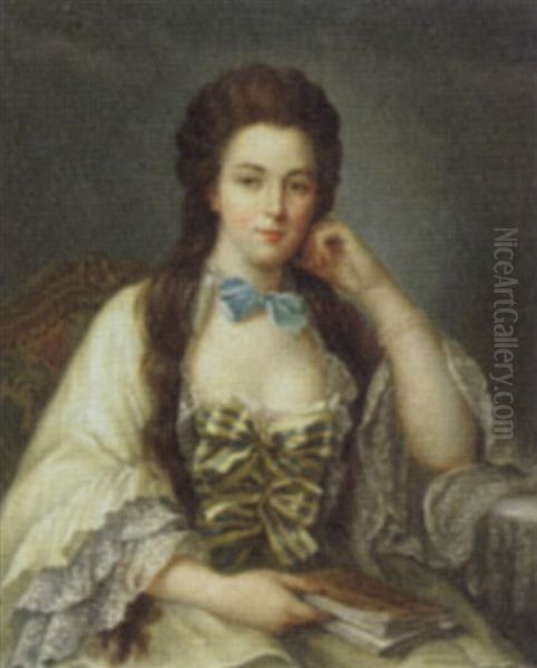 Portrait Of A Lady In A White Dress by Guillaume Voiriot