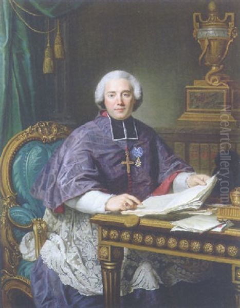 Portrait Of A Man (nicolas Chanlatte?), Primat De L'ordre De Citeaux, Superieur De L'abbaye De Pontigny, At A Desk Oil Painting by Guillaume Voiriot