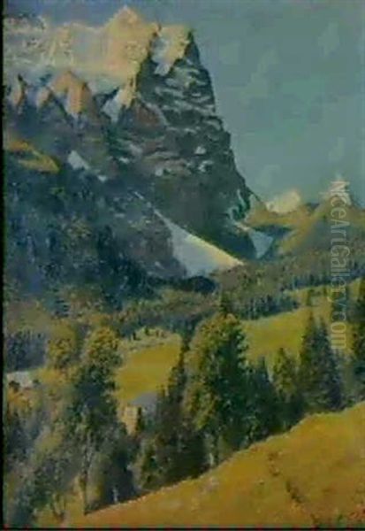 Blick Auf Die Schwarzwaldalp Unddas Wetterhorn Im Berner    Oberland Oil Painting by Fritz Voirol