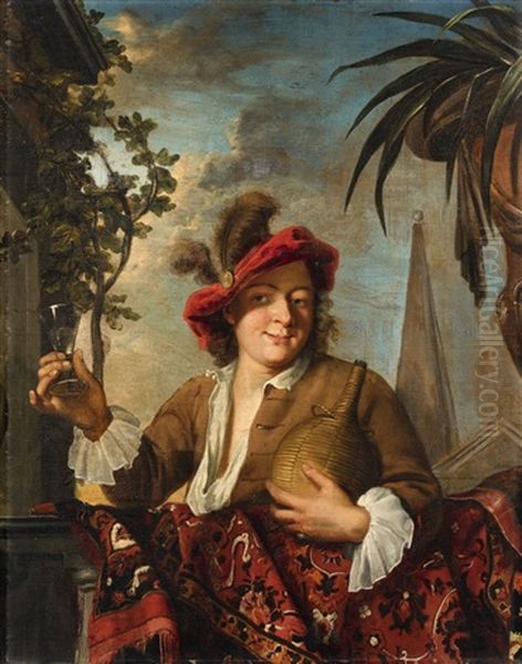 Young Man With A Glass Of Wine Oil Painting by Ary de Vois