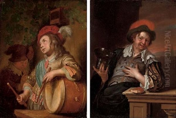 Drummer Boy (+ A Gentleman Drinking From A Roemer And Eating Bread; Pair) Oil Painting by Ary de Vois