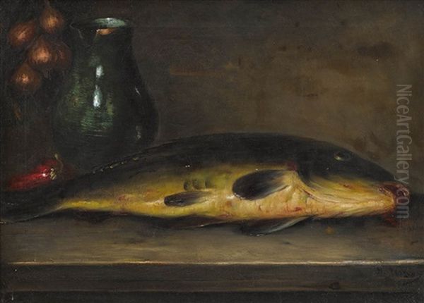 Fischstillleben Mit Krug, Zwiebel Und Paprika Oil Painting by Nicolai Vokos