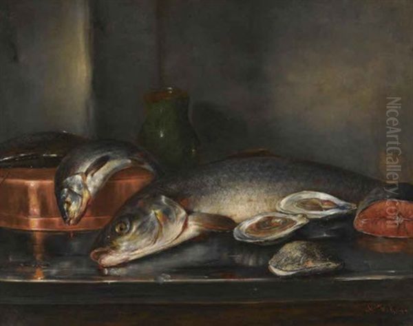 Still Life With Fish Oil Painting by Nicolai Vokos