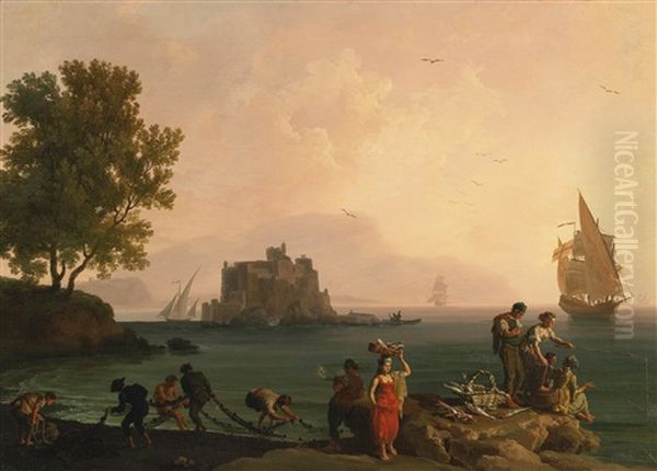 Coastal Landscape Near Naples Oil Painting by Pierre Jacques Volaire