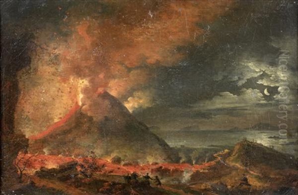 Vue Du Vesuve En Eruption Au Clair De Lune Oil Painting by Pierre Jacques Volaire