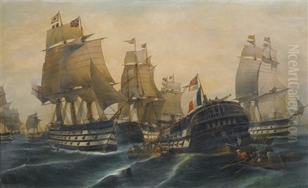 The Battle Of Trafalgar Oil Painting by Konstantinos Volanakis