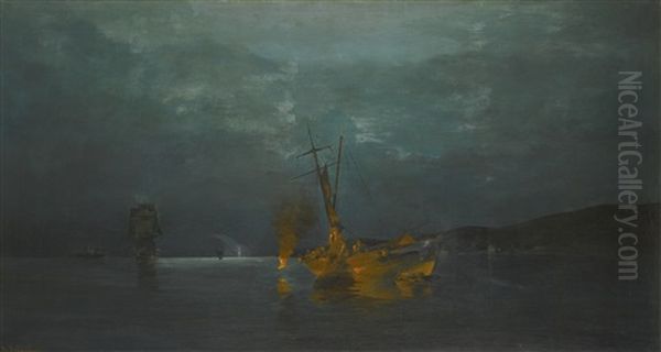 Pyrophani - Firefishing Oil Painting by Konstantinos Volanakis