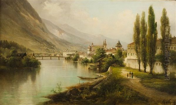 Blick Auf Die Stadt Am Fluss Oil Painting by Raimund Volanek