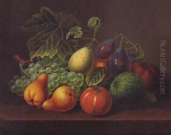 Fruchtestilleben Mit Trauben Und Melonen Auf Einer Marmorplatte Oil Painting by Frederik Wilhelm Voelcker